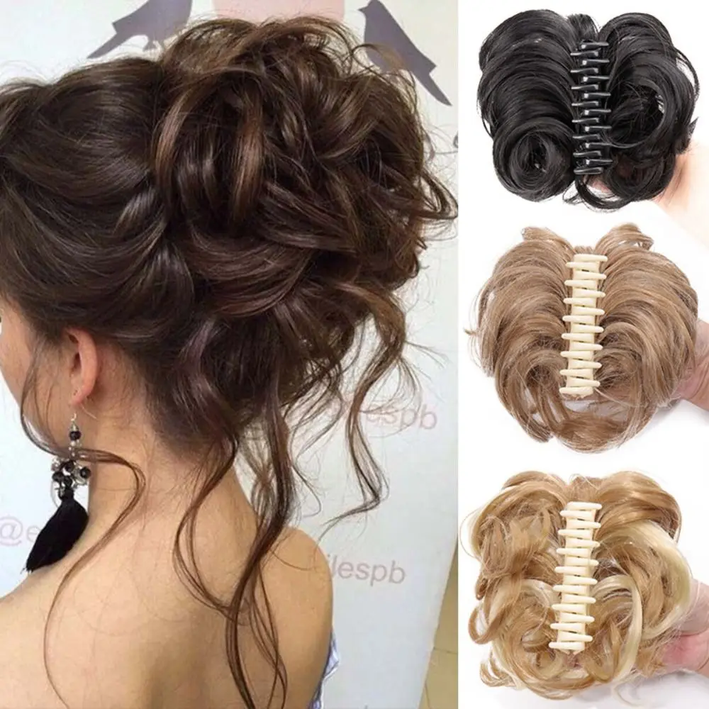 Hair Accessories Brown Updo Hairpiece Female Black Women Synthetic Hair Bun Messy Curly Hair Bun False Hair Pieces Claw Chignon