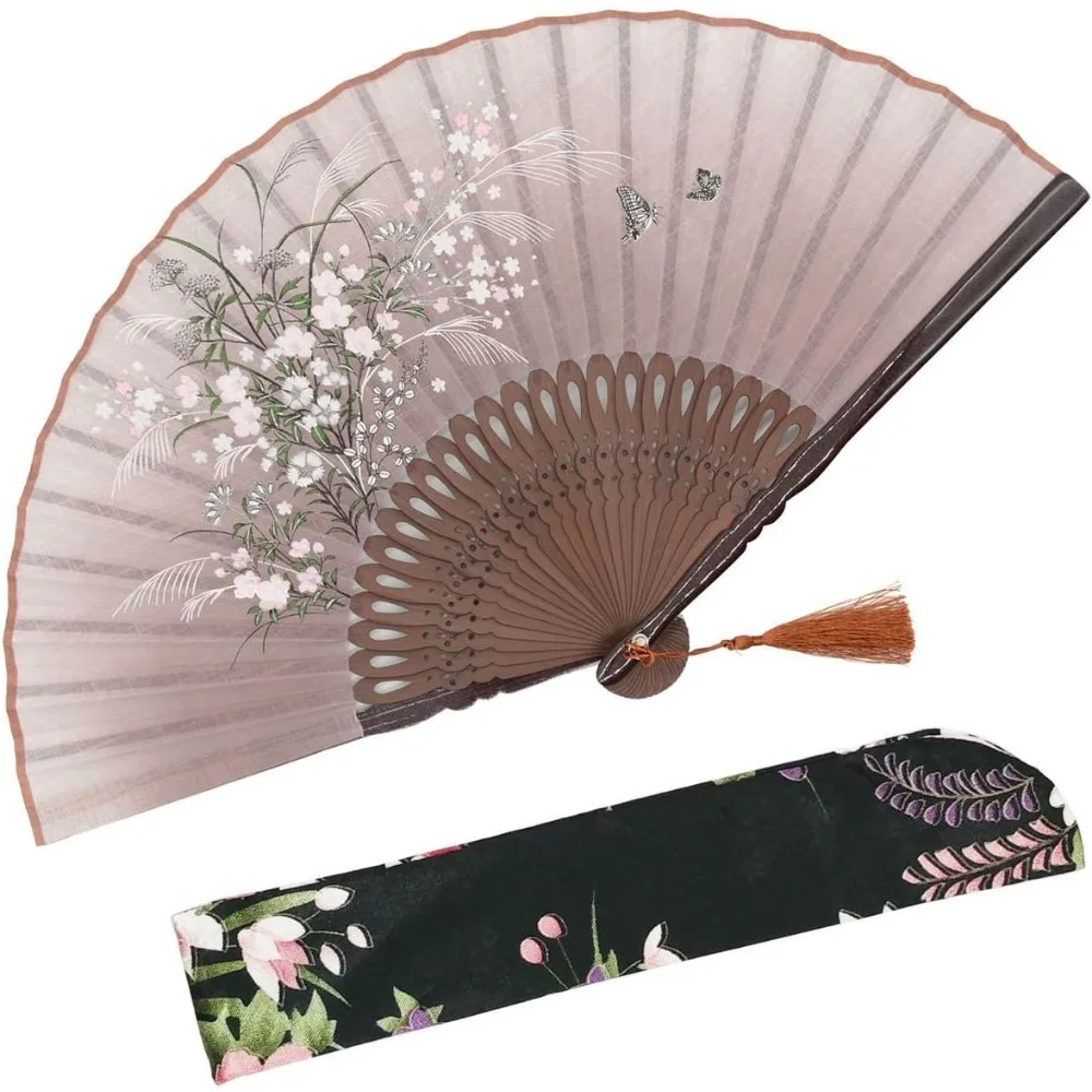 

Grassflowers Folding Fan 21cm with Protective Sleeve Vintage Style Brown