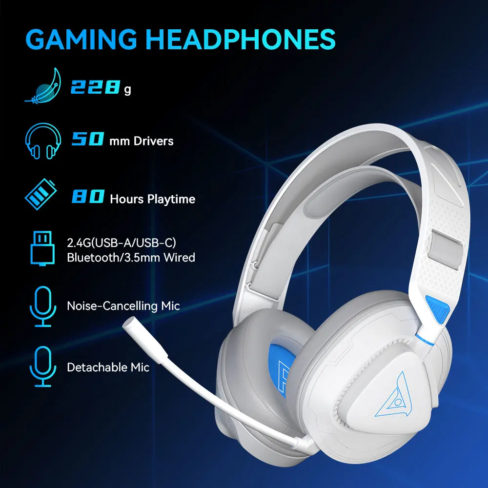 

TAIDU THS318 Hi-Res Gaming Wireless Headphones Dual Mic Headset Bluetooth 5.3 50mm Driver 2.4G/USB-C/Wired for XBOX PS5 PS4