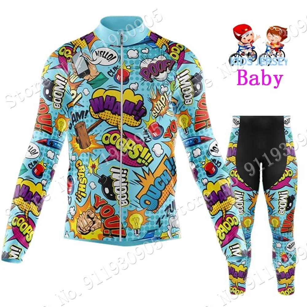 Kids Explosive Comics 2023 Cycling Jersey Winter Set Cartoon Anime Boys Girl Cycling Clothing Bike Thermal Jacket Suit Maillot