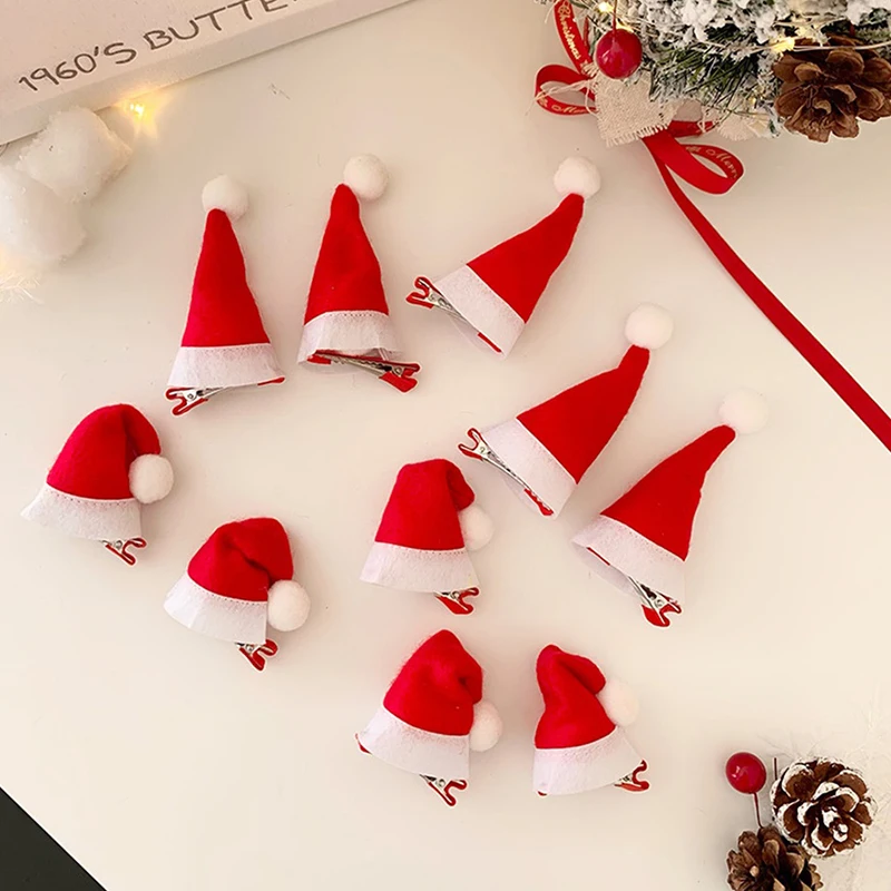 

4/8/12Pcs Cute Christmas Hat Hair Clip Santa Cap Duckbill Clips Hairpin Lovely Side Bang Clip For Xmas Headwear Hair Accessories