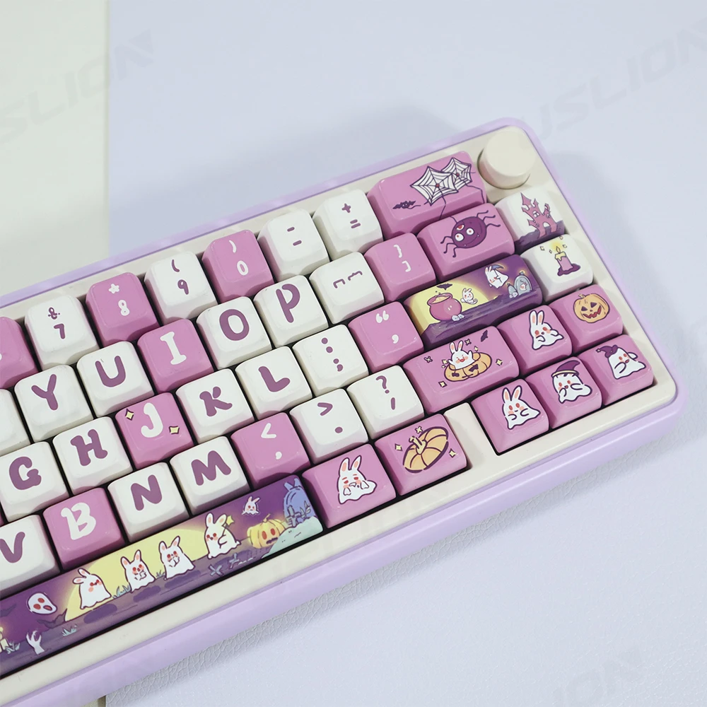 Imagem -03 - Caps de Teclado Tema de Halloween Coelho Assustador Anime Keycaps Perfil Mda Cereja Pbt Key Caps Roxo Terror Bonito 61 Teclas 151 Teclas