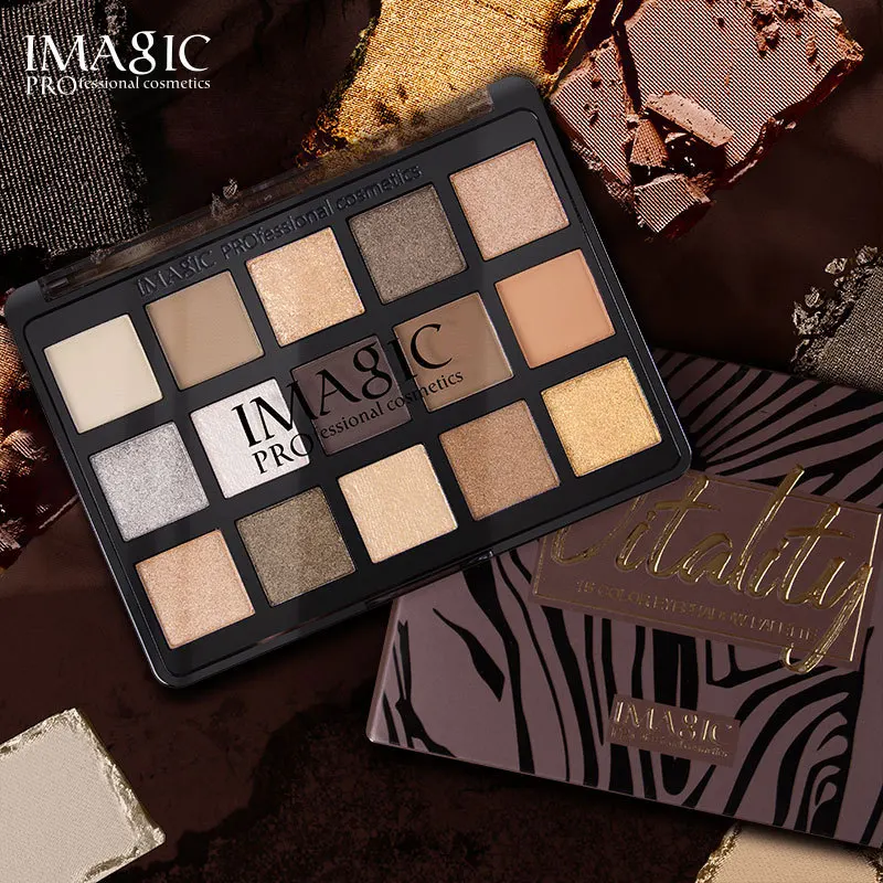 IMAGIC 15 Colors Dark Series Eye Shadow Palette Bronze Smoke Color Makeup Palette Highlight Waterproof Makeup for Women