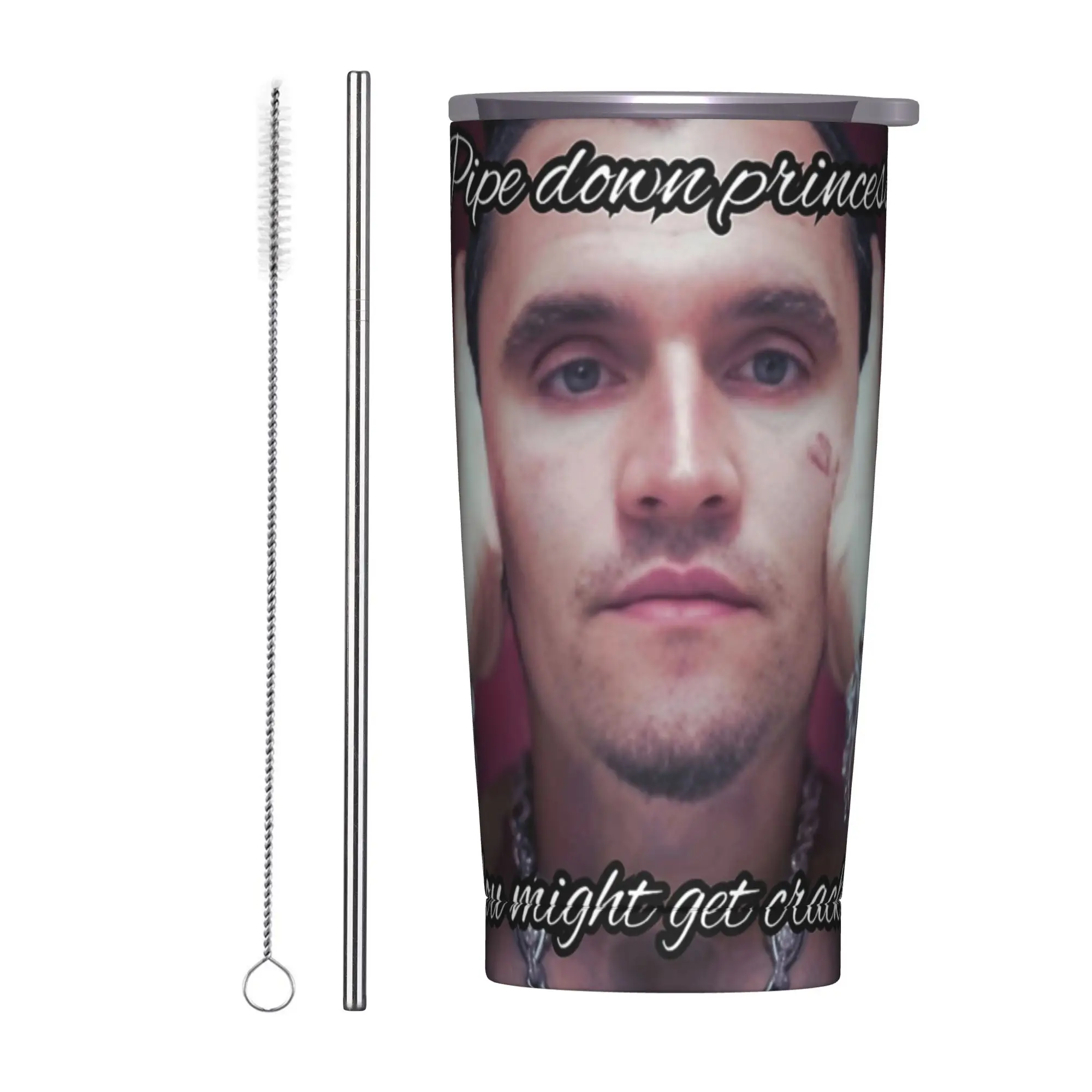 Charlie Kirk Face Rapper Meme Insulated Tumbler with Straws  Stainless Steel Coffee Mugs Outdoor Portable  Bottle Cup, 20oz