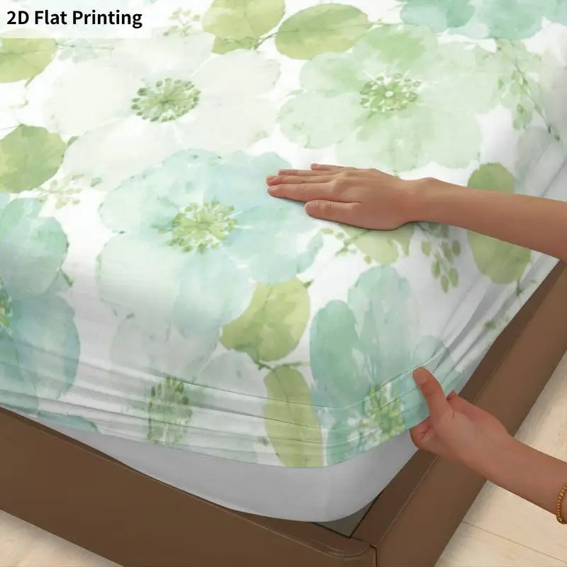 3Pcs Seafoamfloral Fitted Sheet Three Piece Set (1*Fitted Sheet + 2*Pillowcases, Coreless), Bedding Set.
