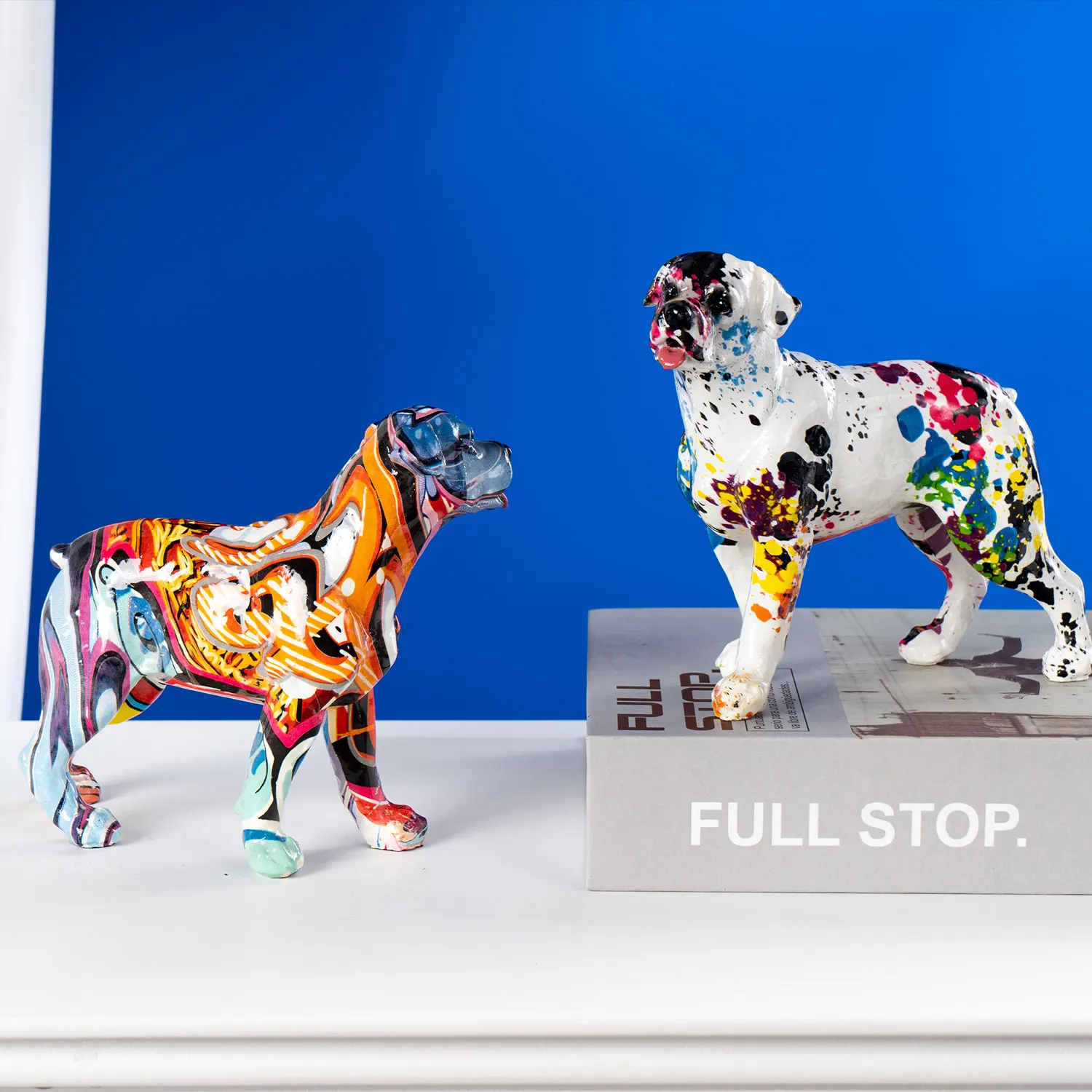 Art Graffiti  Creativity Modern Colorful English Bulldog Statue Wholesale Office Ornaments Printing Resin Dog Home Decor Crafts