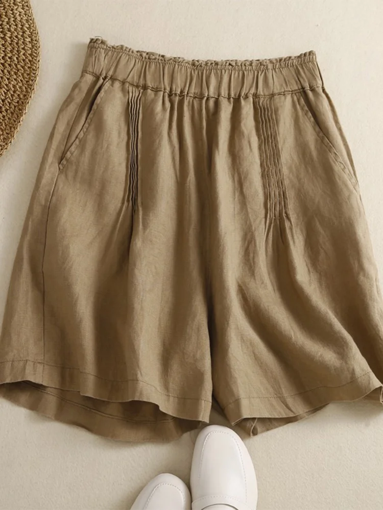 

Хлопковые и льняные широкие брюки с высокой талией, женские повседневные брюки с пятью минутами для поездок на работу, художественные тонкие летние сезонные детали