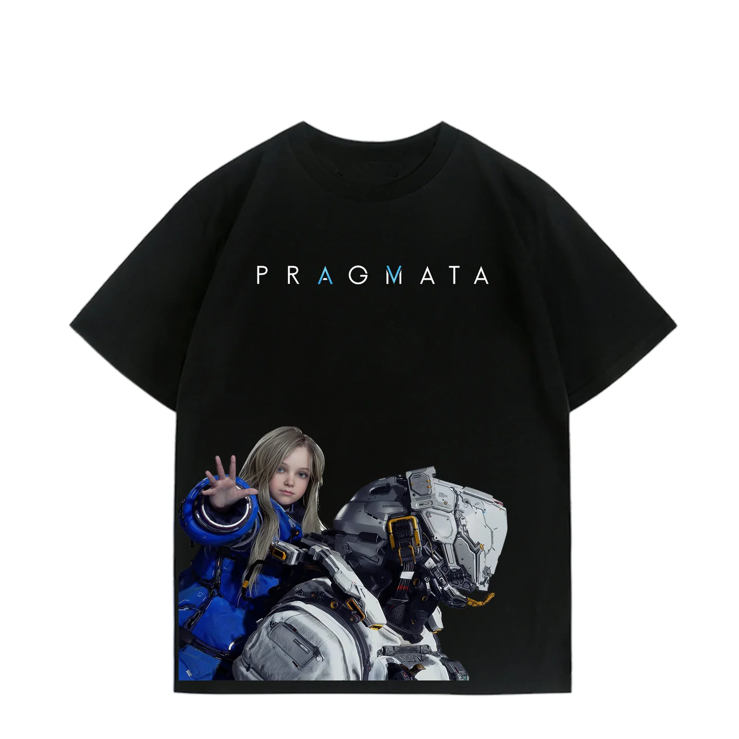 Camiseta gráfica PRAGMATA Hugh & Diana para hombre, unisex, cuello redondo, 100% algodón, manga corta, estilo Y2K, popular, oversize, exclusiva, 2026
