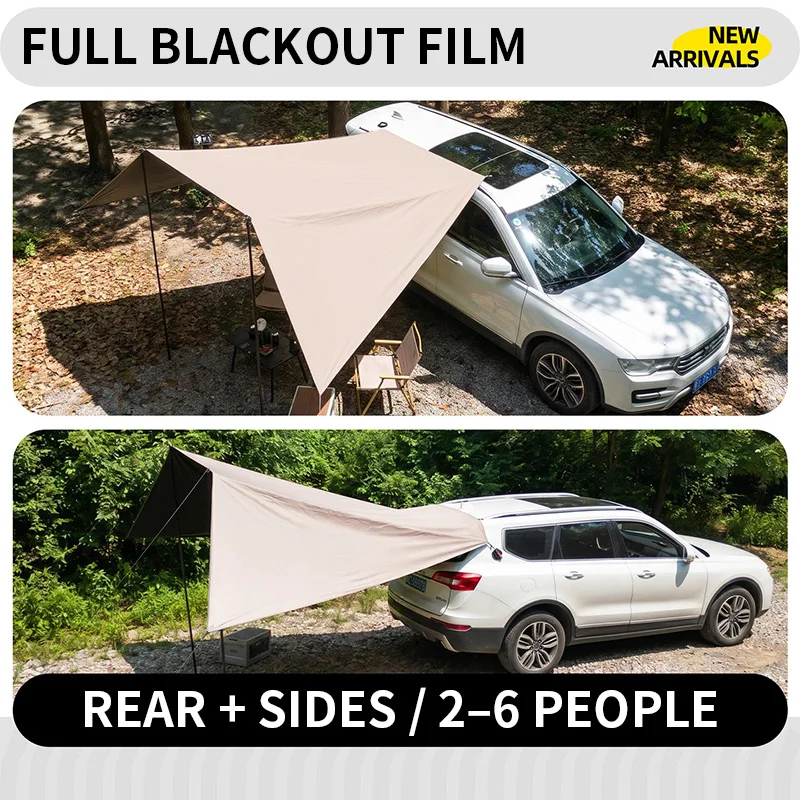Rear-Side Canopy for Cars, Sedans, SUVs, and RVs; New Outdoor Camping Sunshade—No Assembly Required Black Coated Oxford