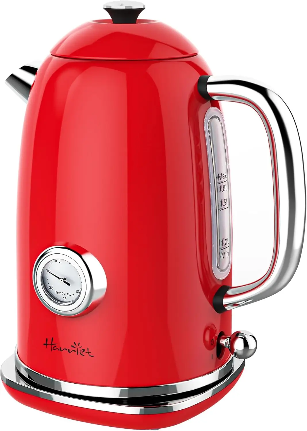 

Electric Kettle 1.8L Stainless Steel with Thermometer, 1500W LED Indicator, Fast Boiling, Cordless, Auto Shut-Off, Red