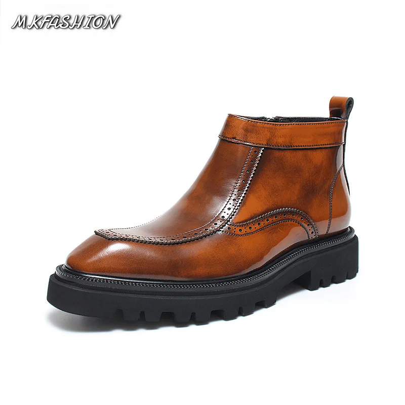 Men Boots Pointed Toe Short Boots British Style Genuine Leather Versatile Height Increasing