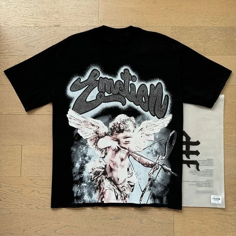 Modemarke MIXED EMOTION T-Shirts für Männer und Frauen, Paar-Streetwear mit Engel-Print, Sommer-Top, Rundhals, Kurzarm – Detail 6