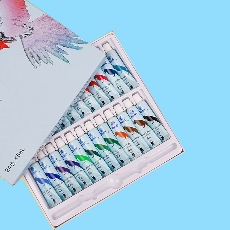 Acrylic Paint & Watercolor Set With Brush 12/24 Colors Pigment 5ml Kids Painting Kit For Beginner Students