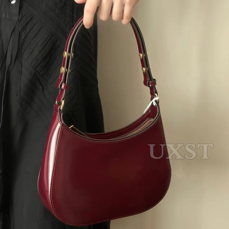 

UXST Genuine Women's Underarm Bag New Genuine Patent Leather Half Moon Bag Sexy Red High-quality Texture Banquet Shoulder Bag