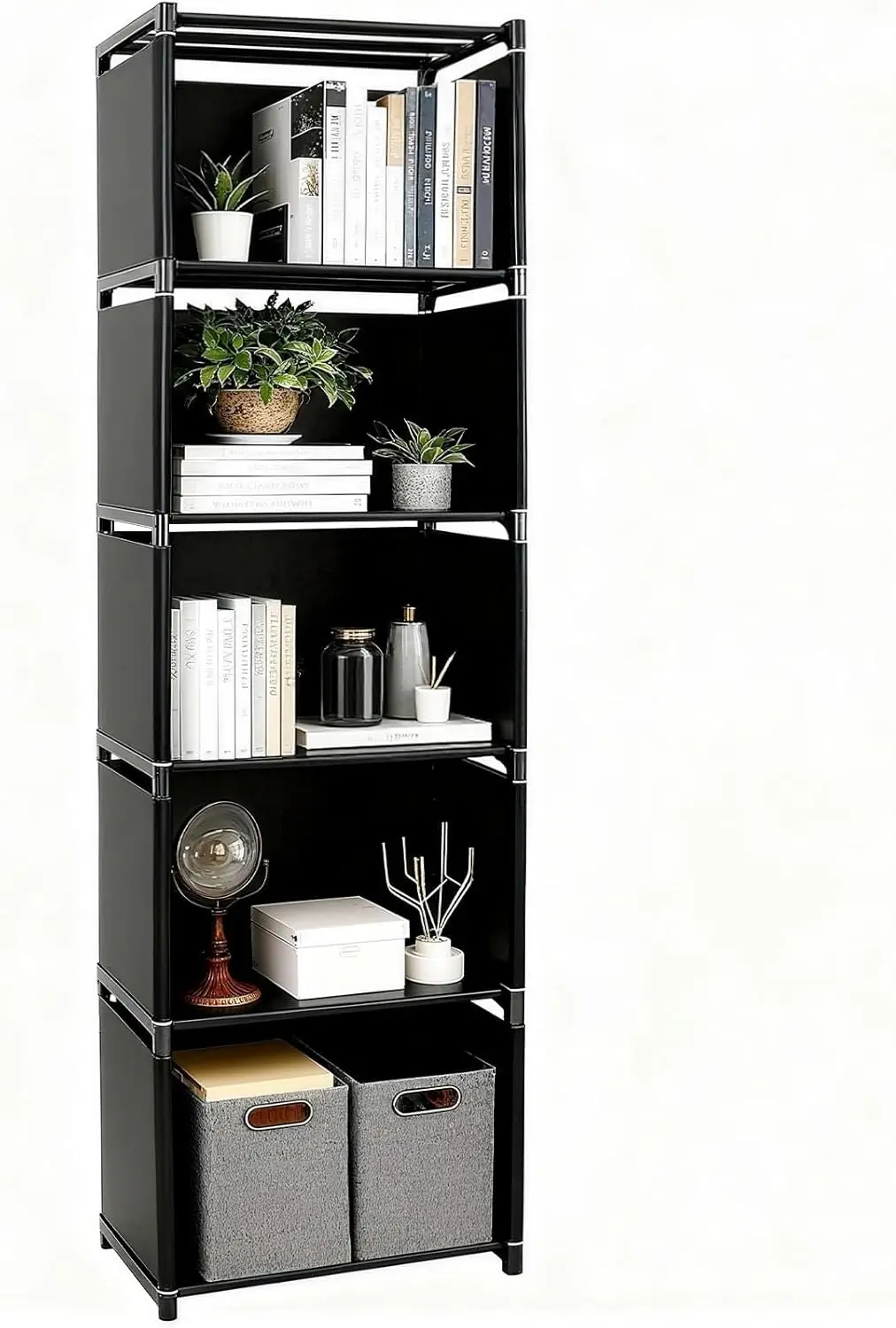 6 Tier Book Shelf, 5-Cube Storage Shelves, Tool-Free Assembly Kids Bookshelf, Bookcase Cube Storage
