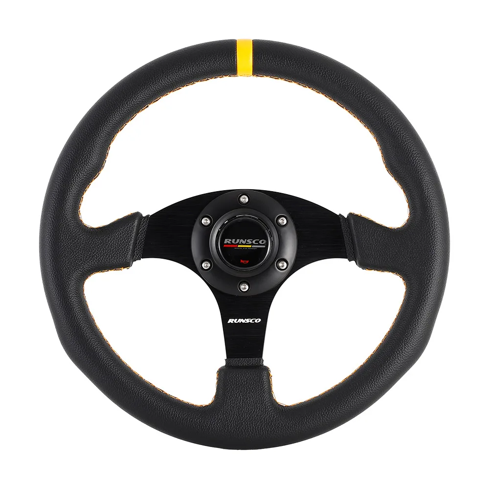 RUNSCO 330mm Oval Racing Steering Wheel PVC Red or Yellow Stitch Universal for Car Mod & Sim Racing Game