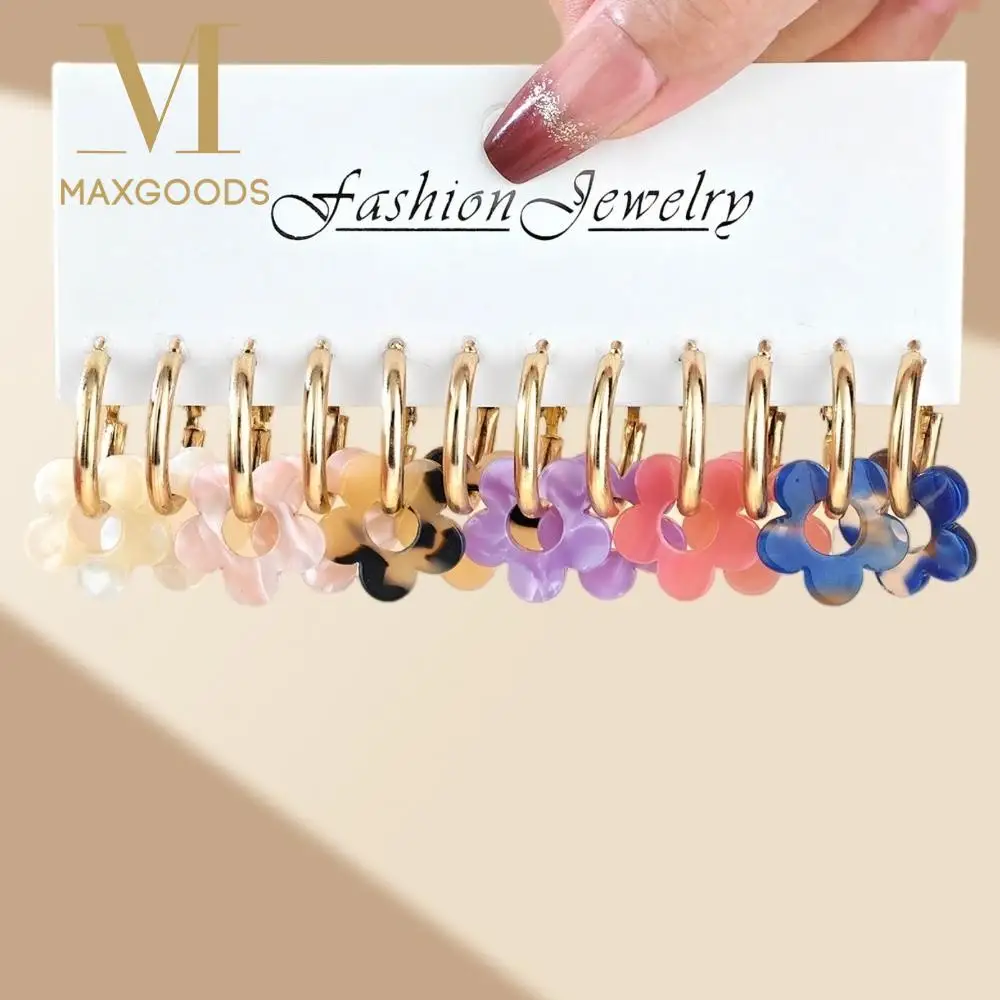 جديد الاكريليك الأقراط مجموعة زهرة قلادة الأقراط الملونة هدية تنوعا أنيقة انخفاض الأقراط والمجوهرات هدية #1