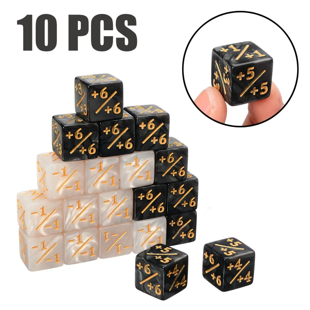 10Pcs White Black 16mm 6 Side Dice Counters +1/-1 Dice Kids Toy Counting Dice for Magic The Gathering Game Counting Dropshipping