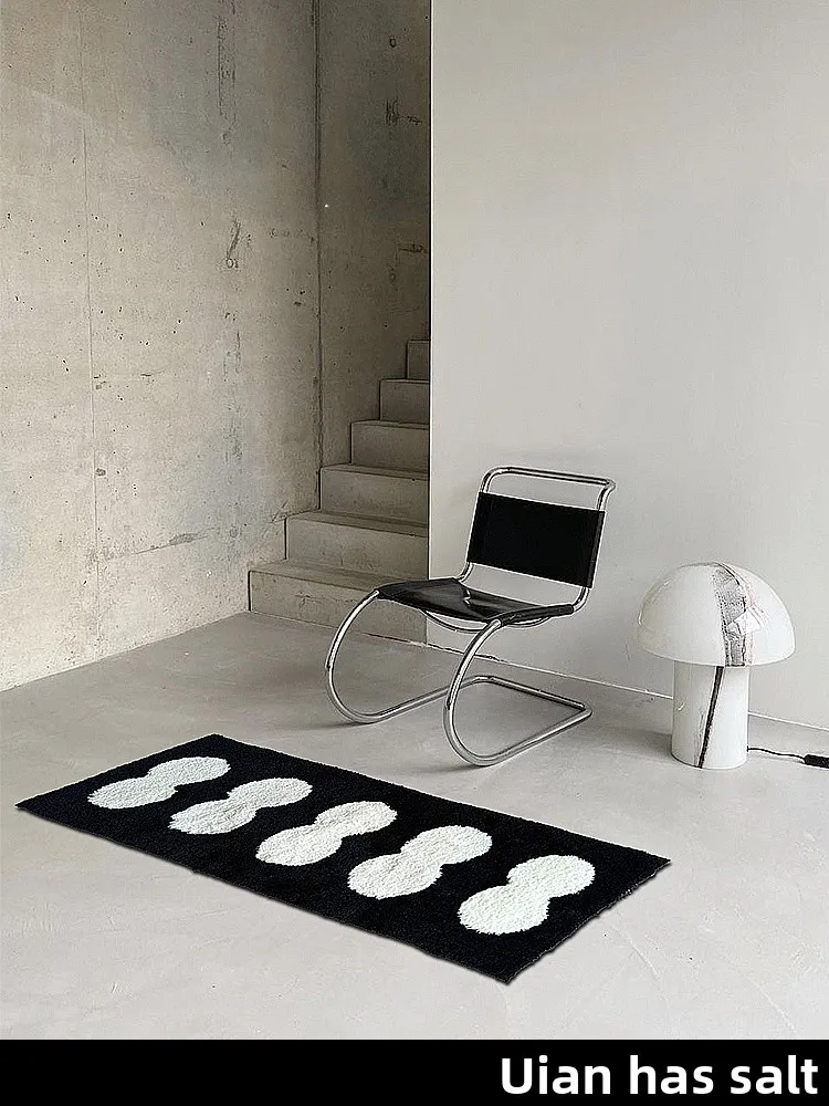 

Современный минималистичный черно-белый кремовый ковер/коврик для спальни и гостиной, нескользящий, прикроватный, с геометрическим узором, из смешанных материалов