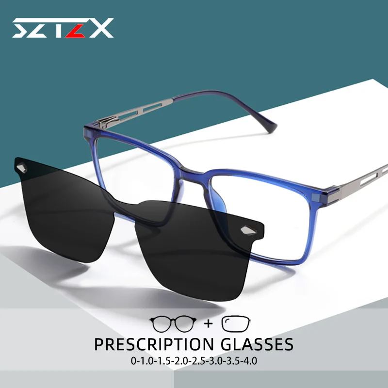 

SZTZX Classic Magnet Clip on Reading Glasses Men Polarized Sunglasses With Anti-Blue Light Myopic Hyperopia Prescription Glasses