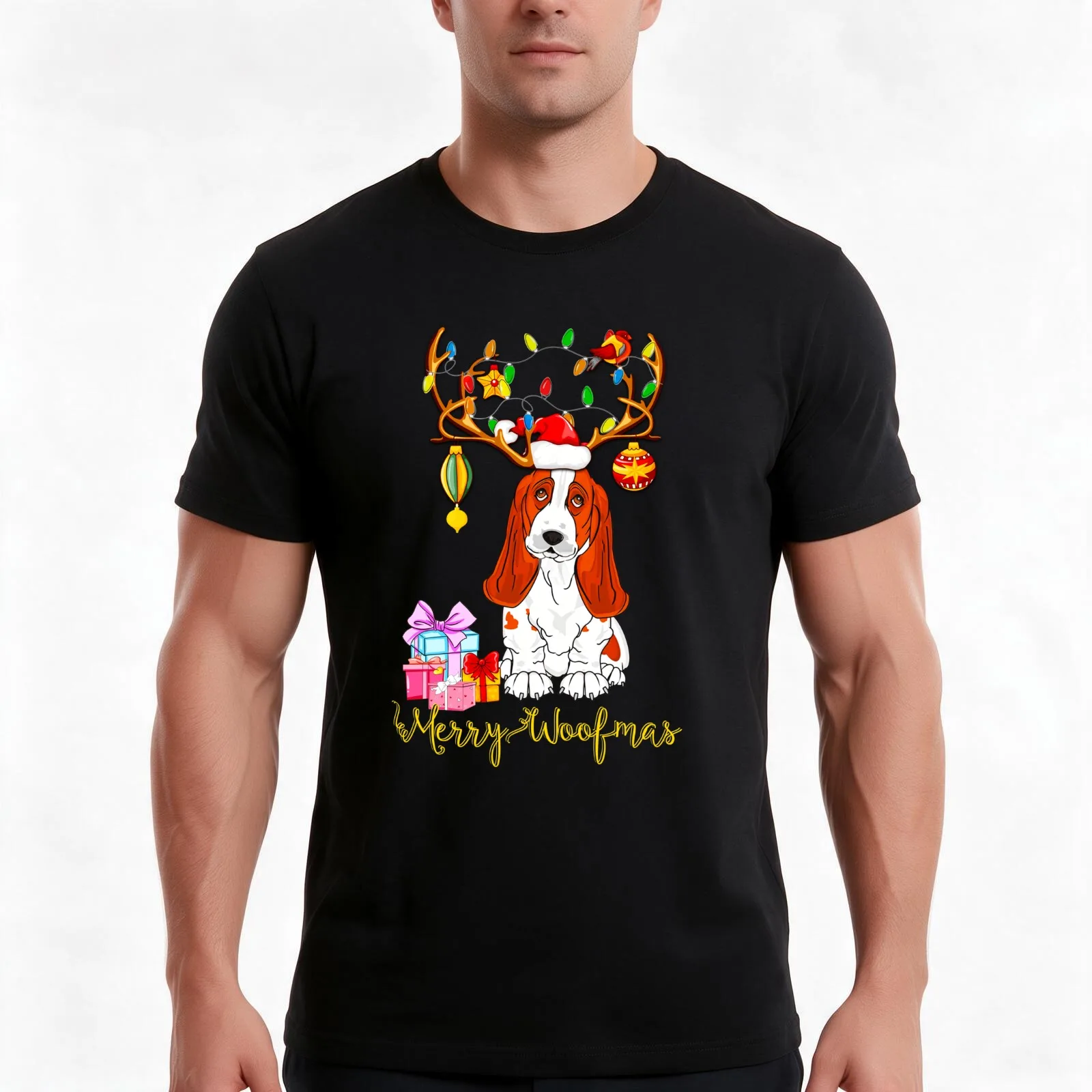 Merry Woofmas Basset Hound Christmas Dog Lover Xmas Gift T-Shirt Summer Casual Cotton Tee Oversized Streetwear Tops