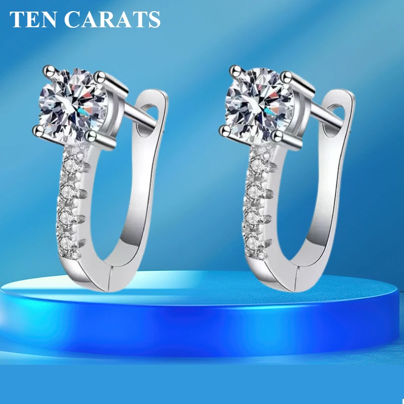 

TEN CARATS D-color Moissanite earrings, S925 sterling silver U-shaped wedding anniversary gift, GRA jewelry stud earrings