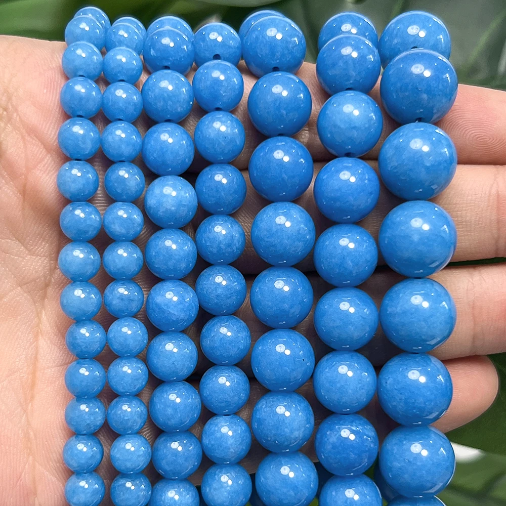 6/8/10/12mm Blue Angelite Chalcedony Beads Natural Stone Beads Round Beads for Jewelry Making DIY Bracelet Necklace 15''