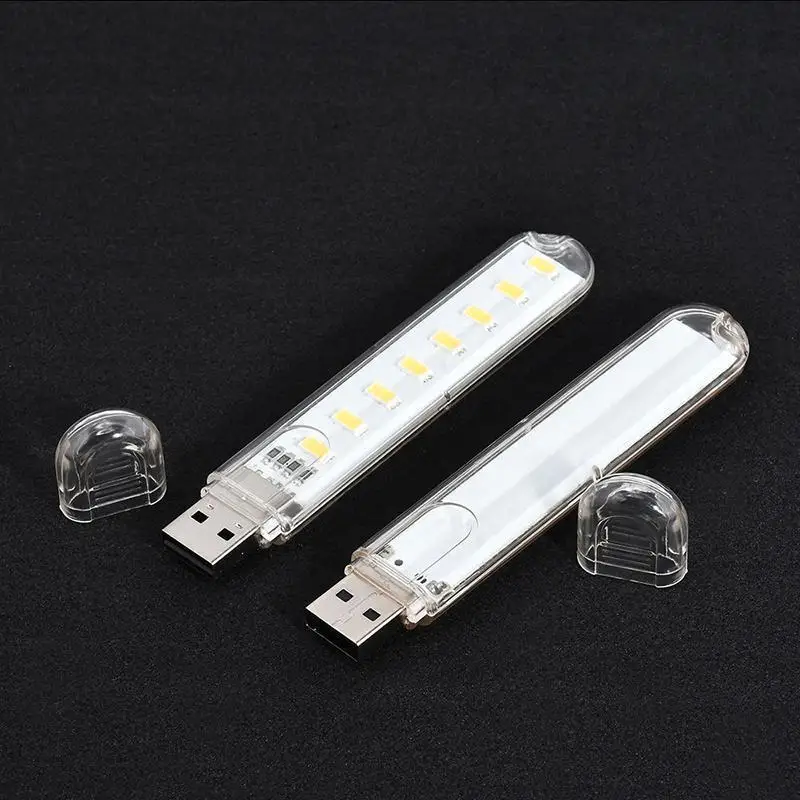 Luz Nocturna USB de 5V, enchufe pequeño, palo de luz Led con 8 cuentas LED para cargador móvil, portátiles, Notebook, Banco de energía de lectura