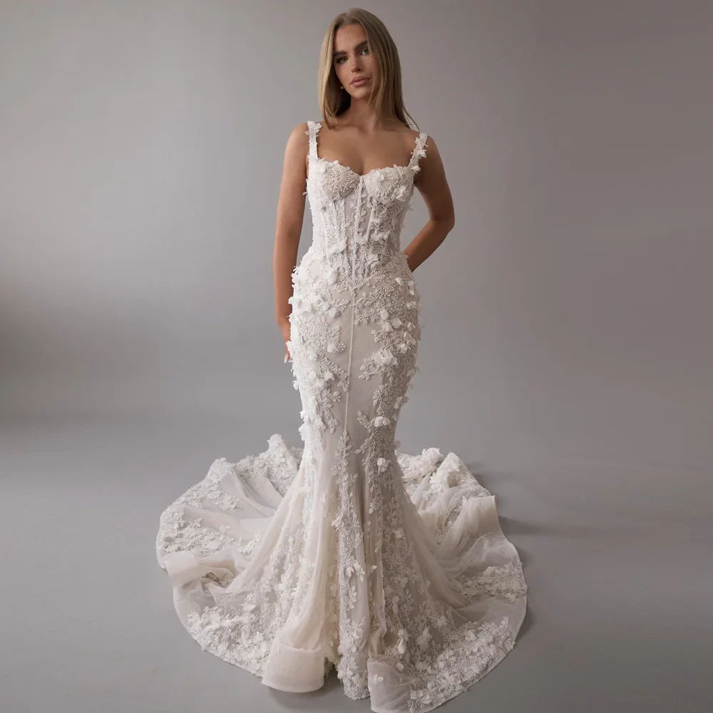 

2026 Retro Mermaid Wedding Dress Lace Decal Beads Sleeveless Ball Dress Vest Sexy Backless Wedding Dress Customization