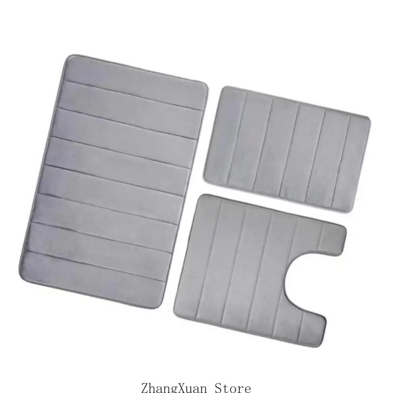 Soft Absorbent Bathroom Carpet Set NonSlip Washable Toilet Mats Flannel Rugs for Home Gym and Salon