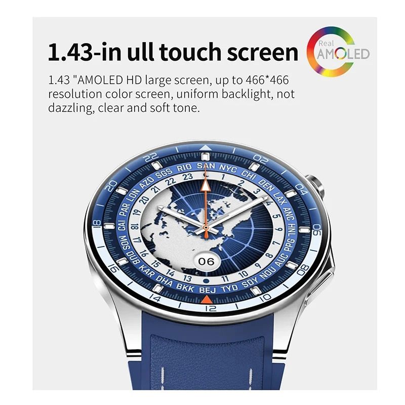 New For OPPO Smart Watch Men GPS Trajectory Compass 466*466 AMOLED HD Screen Bluetooth Call 120+Sports Fitness Man Smartwatch