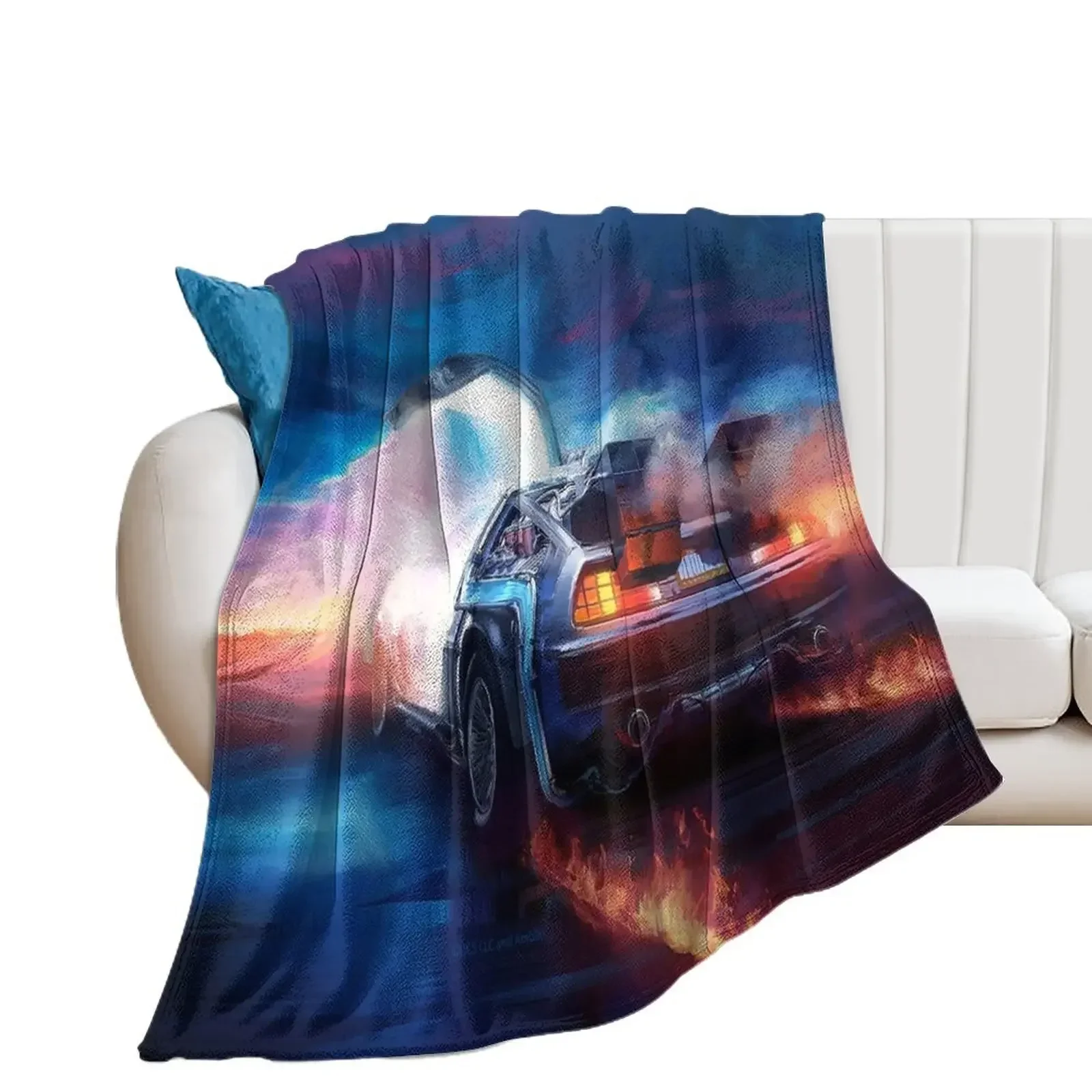 Back to the Future Delorean Time Machine Throw Blanket anime Decorative Sofa Plush Soft Plaid Blankets