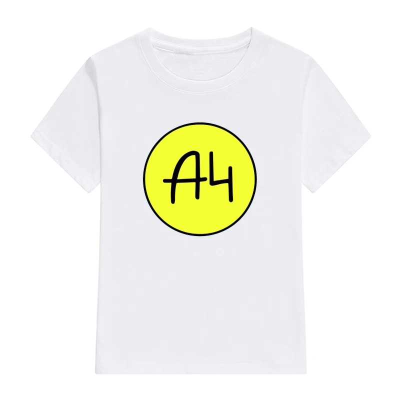 Children's Merch A4 T Shirts Spring Summer Family Clothing Boy's Big Yellow Logo Print Fashion T-shirt Girl's Casual Tee Tops