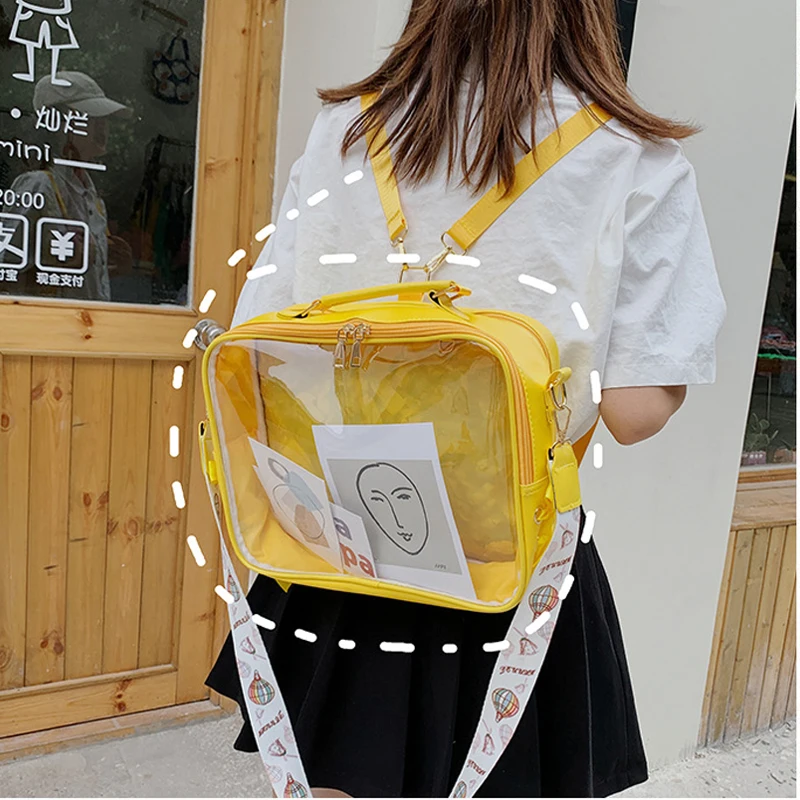 New Black Ita Bag Cute Backpack Girls Clear Front Pocket Transparent Rucksack Sweet Ita Shoulder Bag Women Jelly Itabag Bagpack