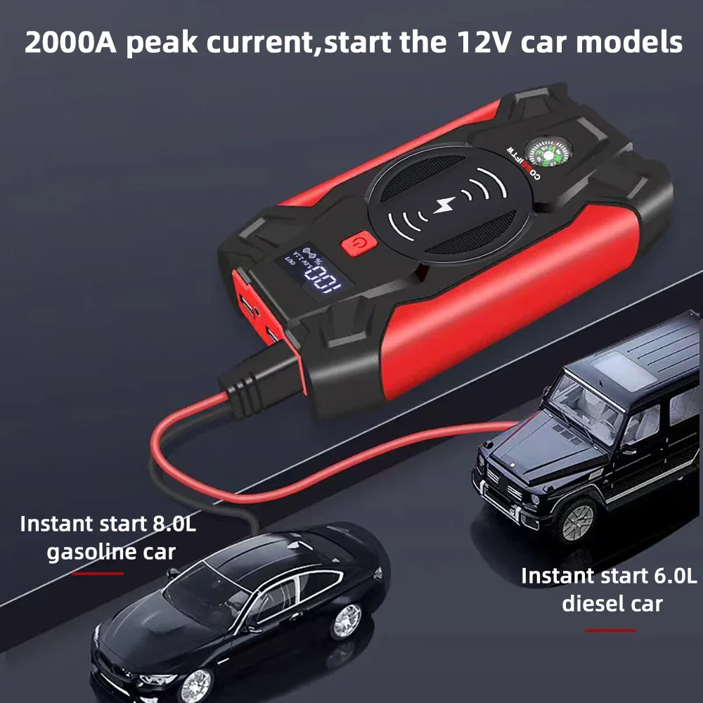 Emergency Tools Wireless Portable Power Bank Jumper Jumpstarter 12000mAh 2000A Car Jump Starter Kit 2 In 1 Jump Pack For Cars