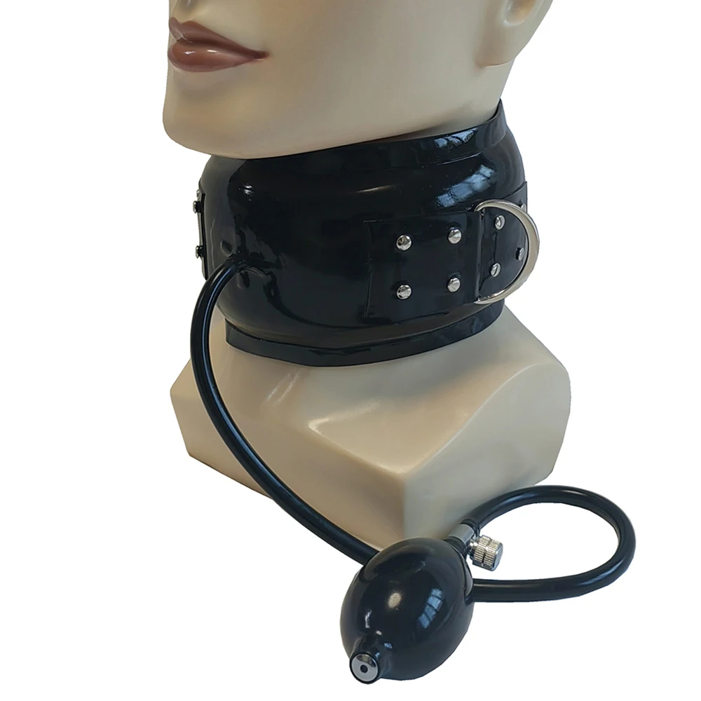 Black Latex Inflate Neck Corset Rubber Fetish Collar Hood Inflatable Neck Corset with Back Zip S-LA119