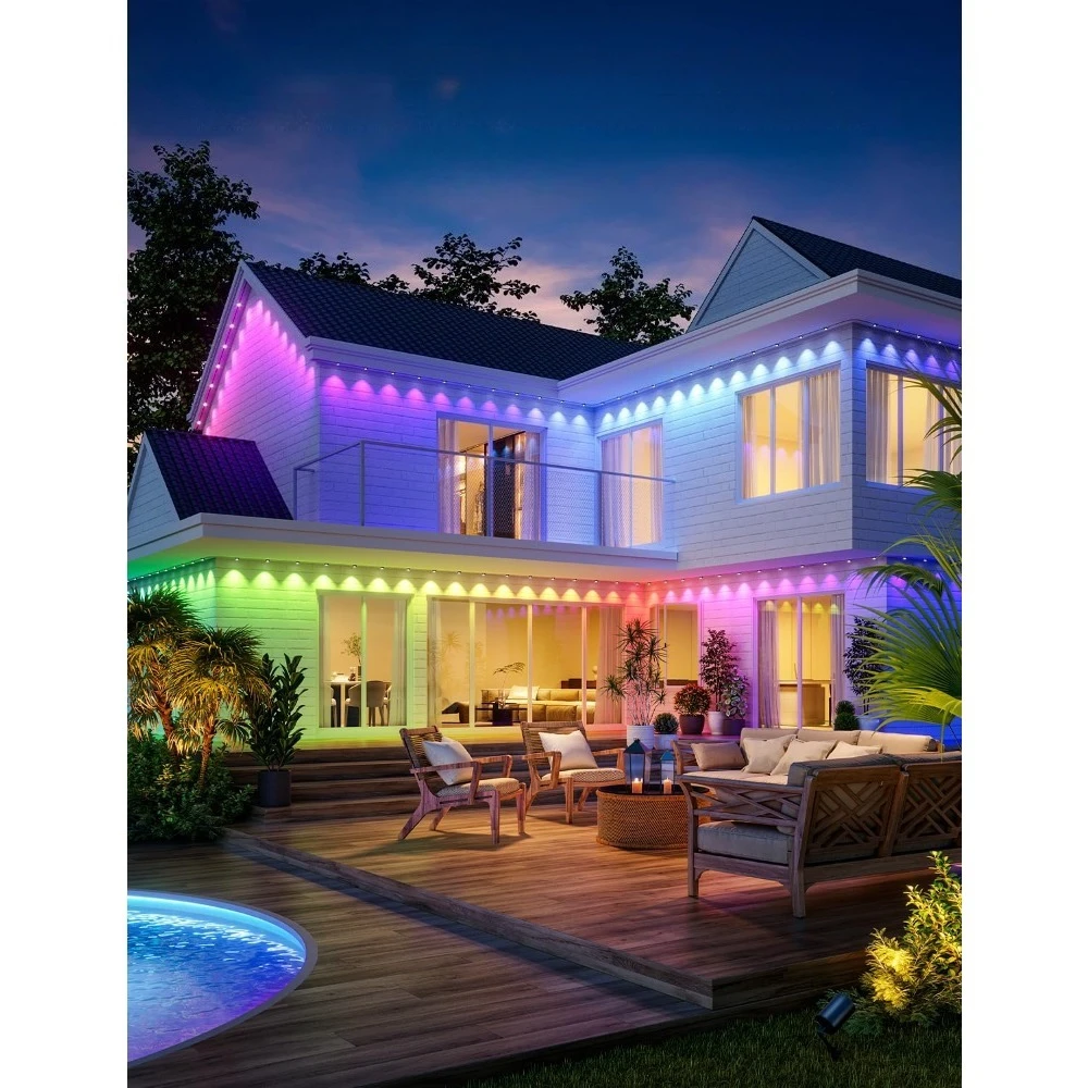 

Уличные светодиодные светильники Permanent Outdoor Lights Pro 200ft, 120 RGBIC светодиодов, IP67, водонепроницаемые, совместимые с Alexa, Google Assistant, Matter