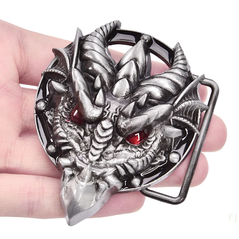 [YU]Men's belt buckle 7.3cm dragon head black pattern bronze metal pin buckles