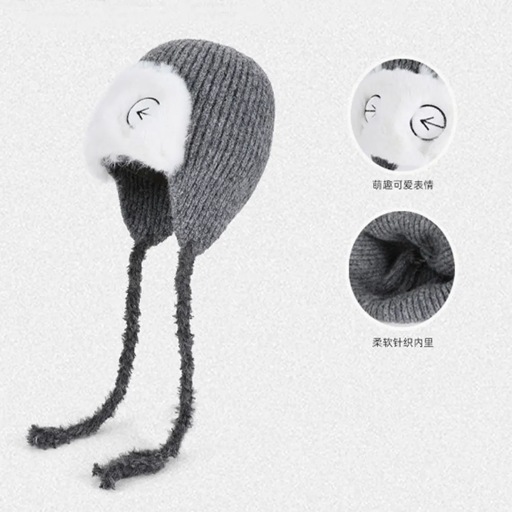 

Knitted woolen hat for winter autumn with cute and adorable design hooded like a Lei Feng hat with plush ear protectors headband