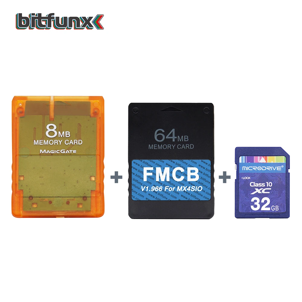 Bitfunx FMCB Card V1.966 and Fortuna for PS2 MX4SIO SIO2SD SD Card Adapter Installed OPL