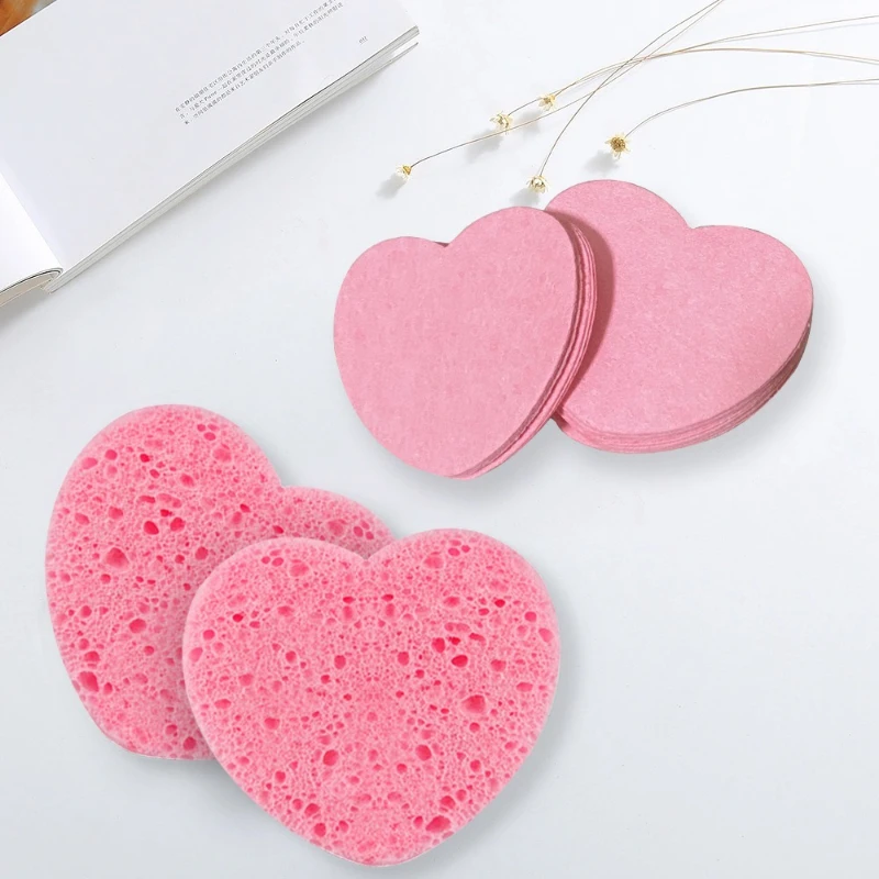 50 قطعة من إسفنجات الوجه على شكل قلب، إسفنجة مضغوطة للوجه، إسفنجة تنظيف الوجه الطبيعية، تنظيف قابل لإعادة الاستخدام والتقشير