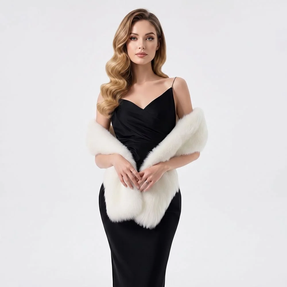 Trendiger Kunstkaninchenfell-Imitat-Nerzschal Verdickter Langer Schal Warmer Einfarbiger Damen-Winterschal für Partys – Detail 9