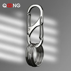 QOONG Stainless Steel 304 Keychain 8-Shaped Buckle With 3 Circles Car Key Chain Hook Men's Key Ring Pendant Keyring Y20