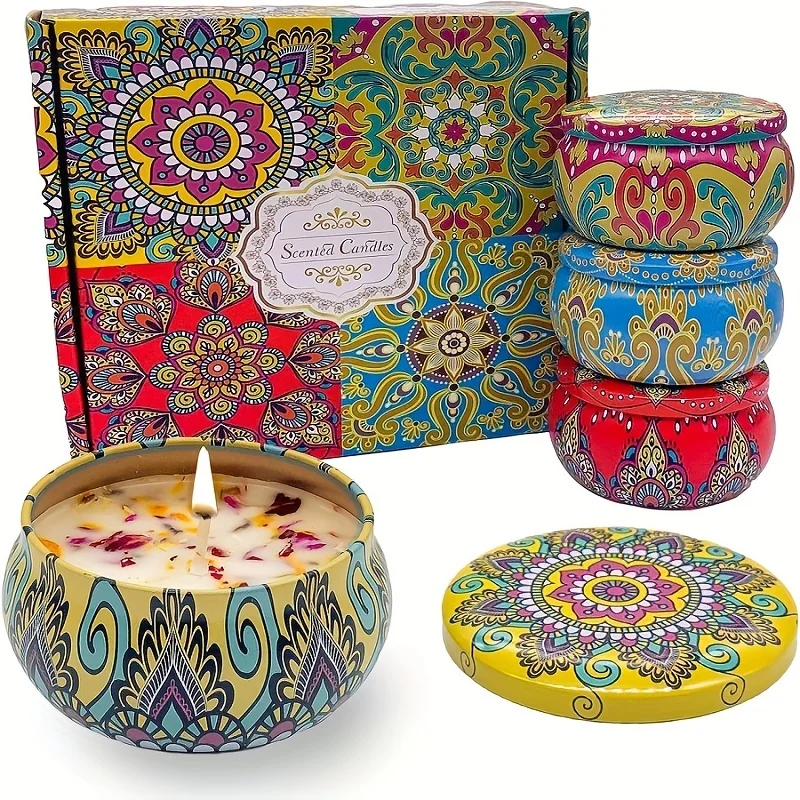 

4pcs Scented Candle Set - Jasmine, Sandalwood, Rose & More - Perfect for Relax, Relaxation, Yoga & Bathing - Ideal Holiday Gift