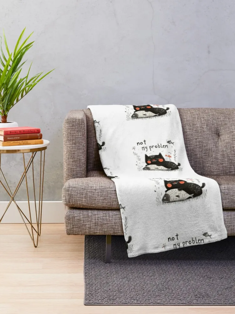 Not My Problem Cat Sleeping on a Cloud Throw Blanket Plaid on the sofa Sofa Throw Blankets