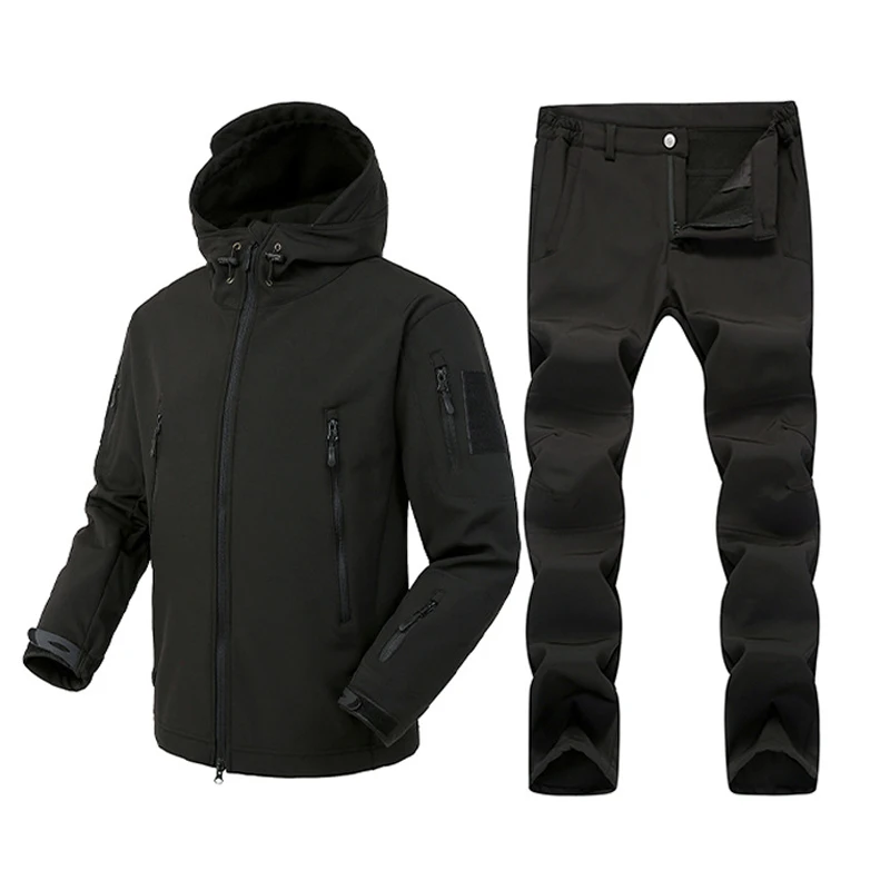 

Winter Men Mountain Ski Warm Cargo Sets Men Soft Shell Shark Skin Windbreaker Suit Mens Waterproof Padded Sets Tracksuit Coats