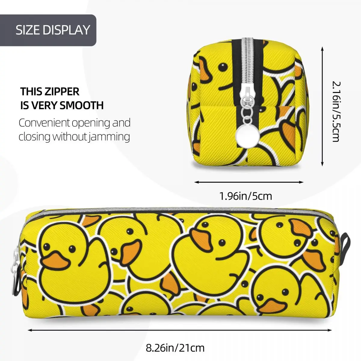 Estuche de lápices con patrón de pato amarillo de dibujos animados, Portalápices para niñas y niños, bolsa de almacenamiento grande, papelería de oficina con cremallera