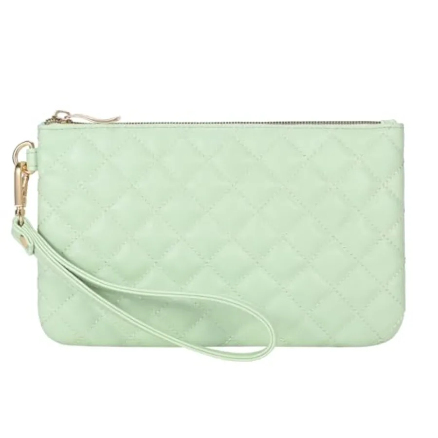

GAYI URBAN Quilted Wristlet Purse for Women Vegan Leather Wristlet Pouch Zip Clutch Bag Evening Clutch Purse with strap