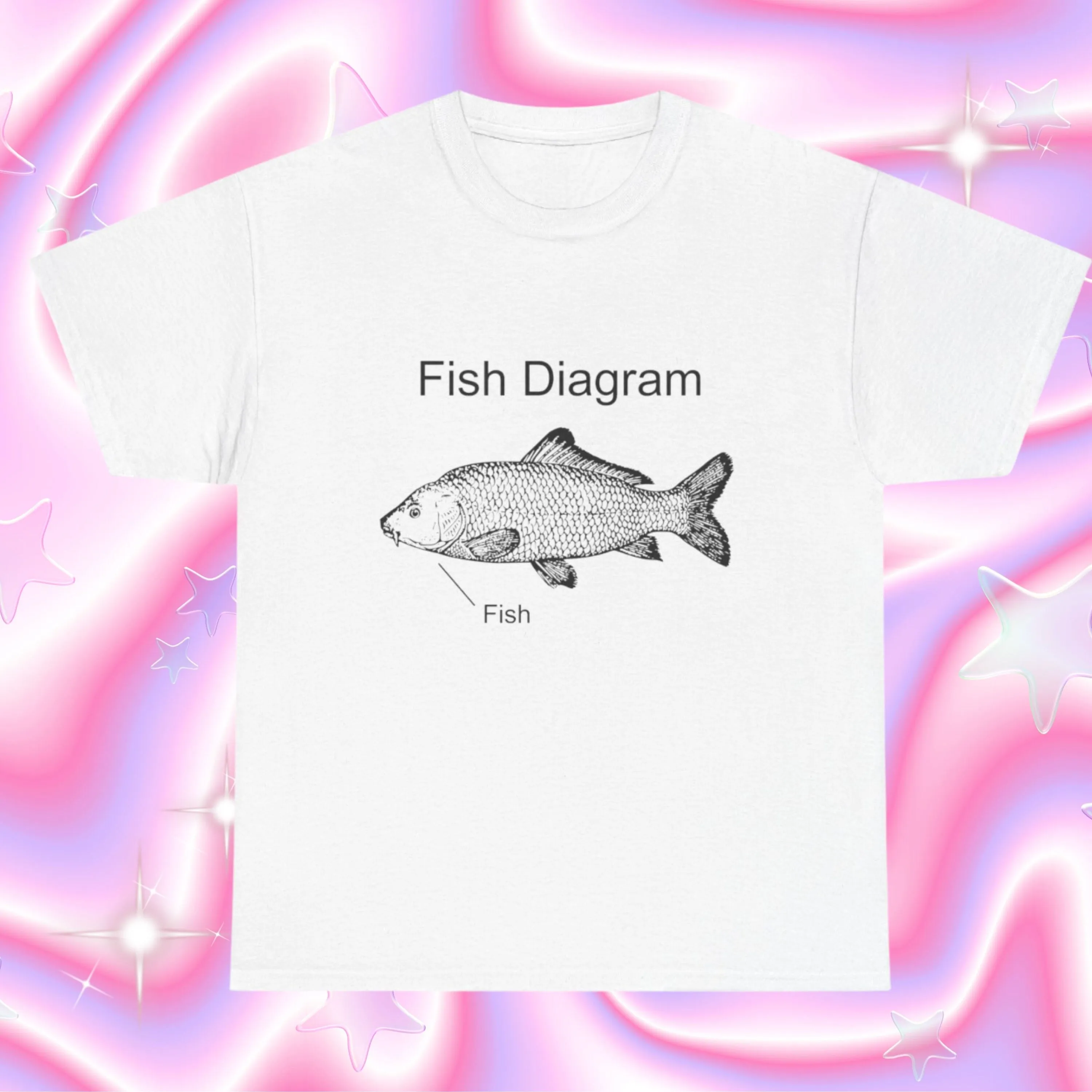 Fish Diagram Graphic T Shirt Funny Meme Ironic Weirdcore Clothing Joke Oddly Specific Unhinged Cursed