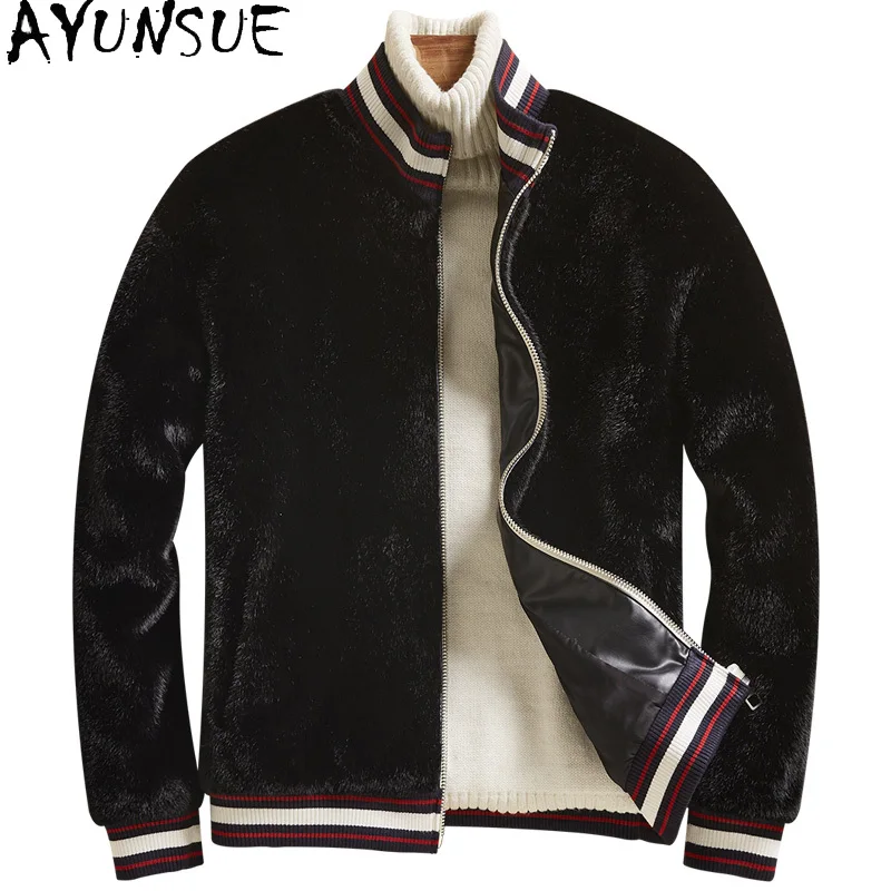 AYUNSUE Winter Faux Mink Fur Mens Jacket Baseball Collar Jackets Mens Clothing Fashion Winter Outwear Mens Casacas Para Hombre